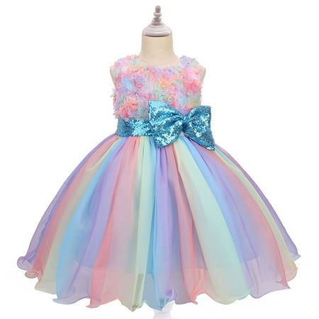 

Summer Savings Clearance 2023! loopsun Toddler Girls Color Net Yarn Bowknot Birthday Party Flowers Gown Kids Dresses Blue 6-7 Years