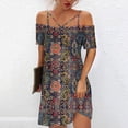 thumbnail image 2 of Moda mujer casual sexy hombro frío impresión verano manga corta vestido Fridja  bnh760, 2 of 4
