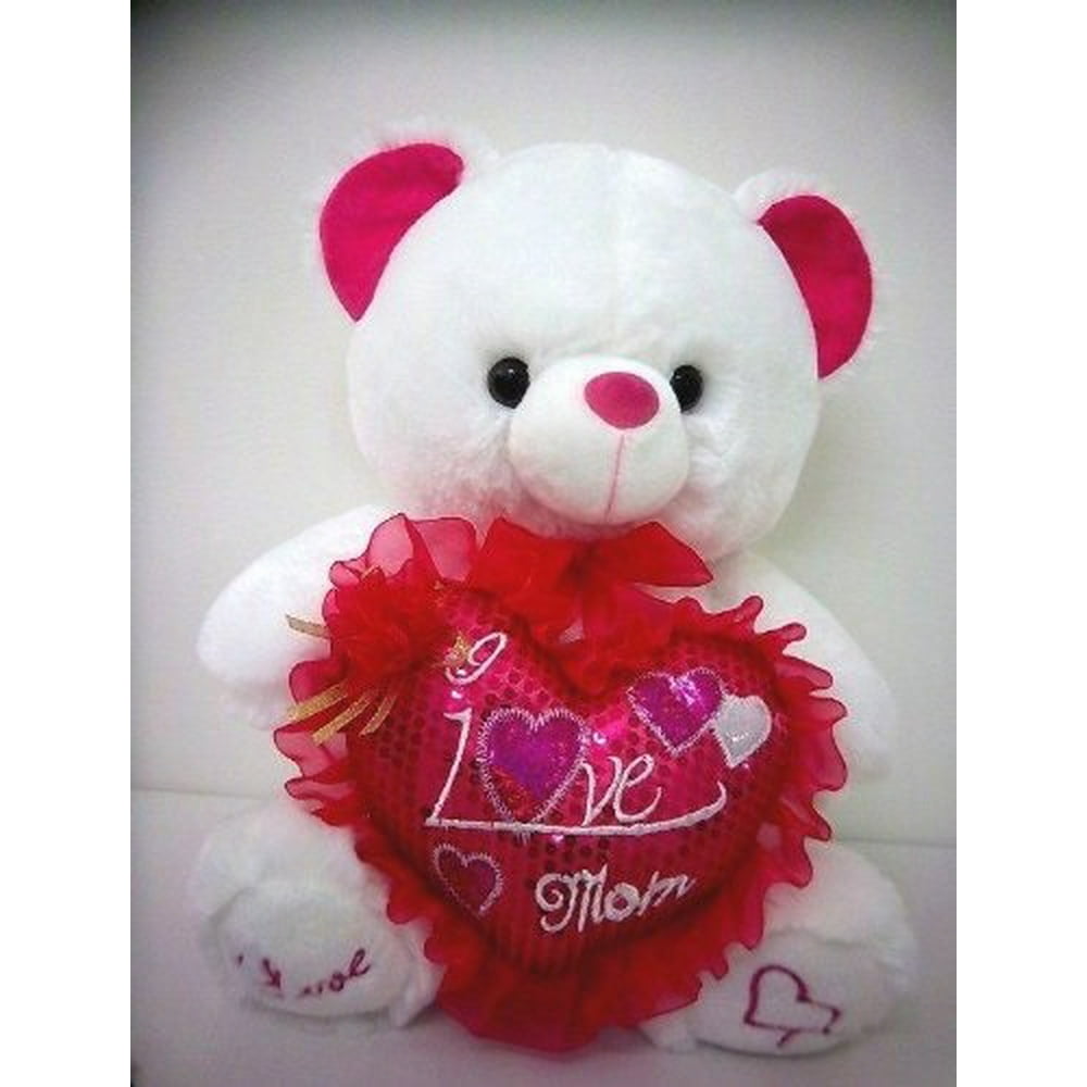 Big 15" White bear w/ heart, sound and light ,Mother Day Stuffed Teddy
