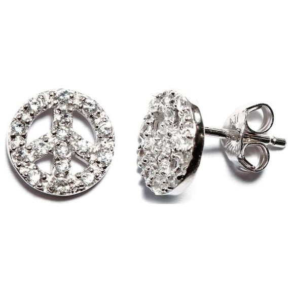 Athra Women's Peace Sign Stud, Silver  Cubic Zirconia,OS - US