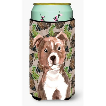 

Red Staffie Bull Terrier Pine Cones Tall Boy Beverage Insulator Hugger