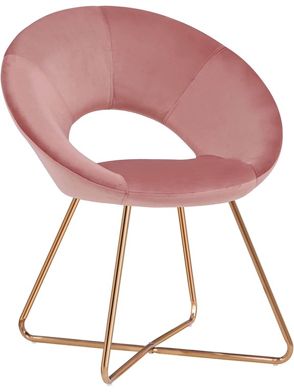Modern Accent Velvet Chairs Dining Chairs Single Sofa Comfy Upholstered Arm Chair Living Room Furniture Mid-Century Leisure Lounge Chairs with Golden Metal Frame Legs 1 PCS Pink