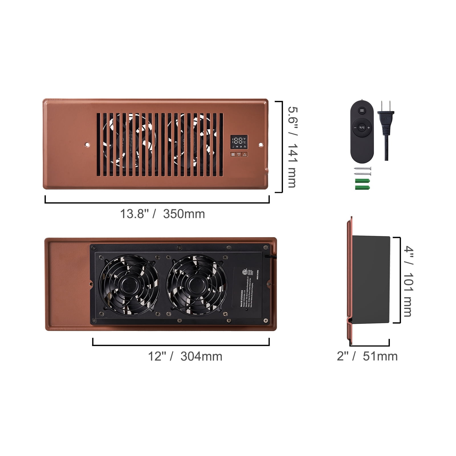 KFFKFF 4 x 12” Brown Quiet Register Booster Fan Heating / Cooling Registers