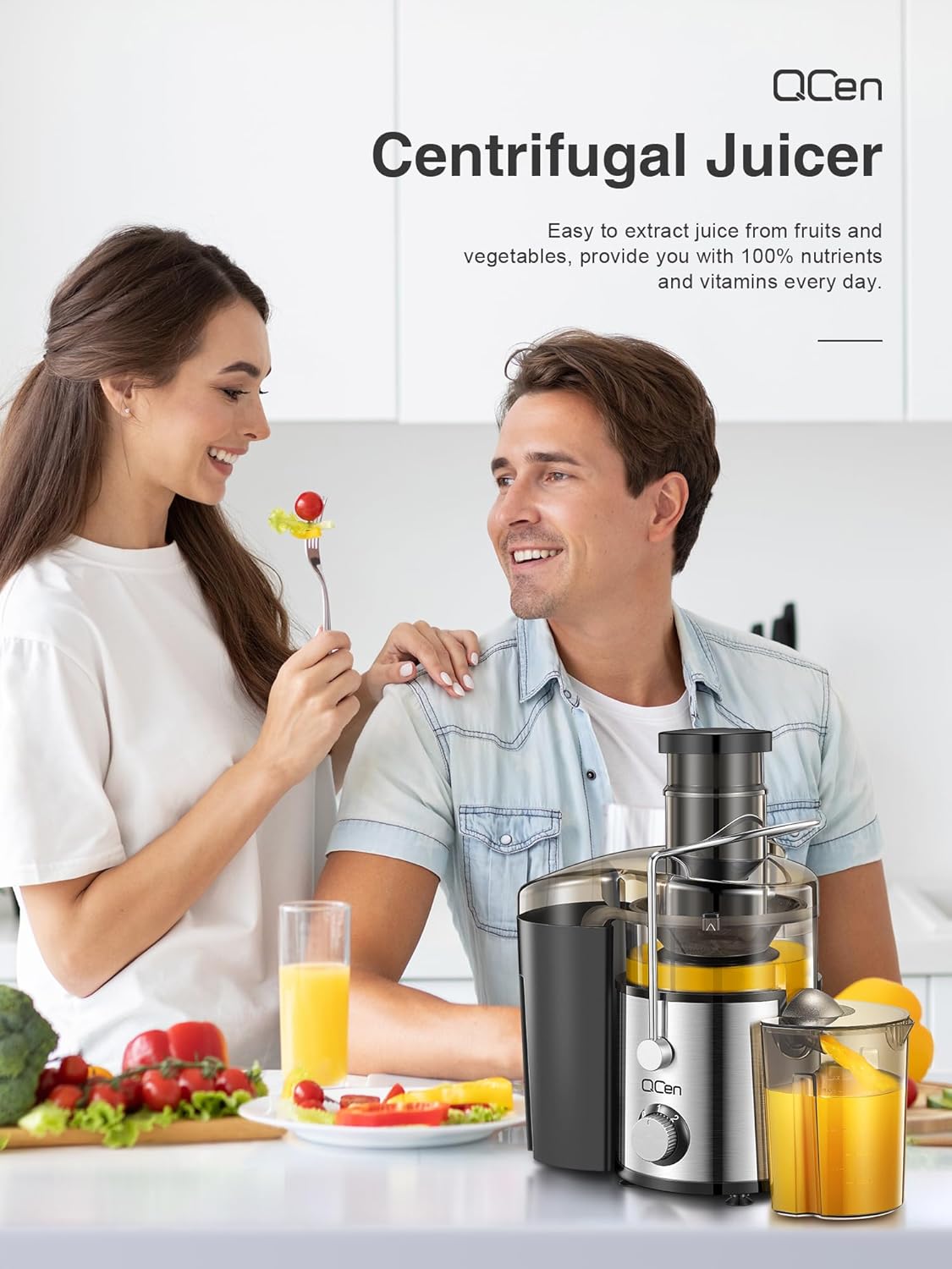 800W Centrifugal Juicer  with 3 Inch Wide Mouth Feed Chute for Fruits Vegetables Easy Clean Stainless Steel