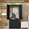 thumbnail image 5 of Modern Armoire Wardrobe Closet with 3 Drawers & 2 Doors, Tall Standing Wooden Cabinet for Hanging Clothes, Heavy Duty Storage, Black, 5 of 7