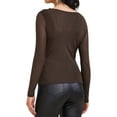 thumbnail image 3 of Women's Semi Sheer Long Sleeve Ruched V Neck Sequin Panel Casual Party Shirt Top XS Dark Brown, 3 of 6