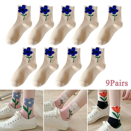 

9pairs Cartoon Tulip Flower Cute Socks Women Streetwear Harajuku Kawaii Socks Autumn