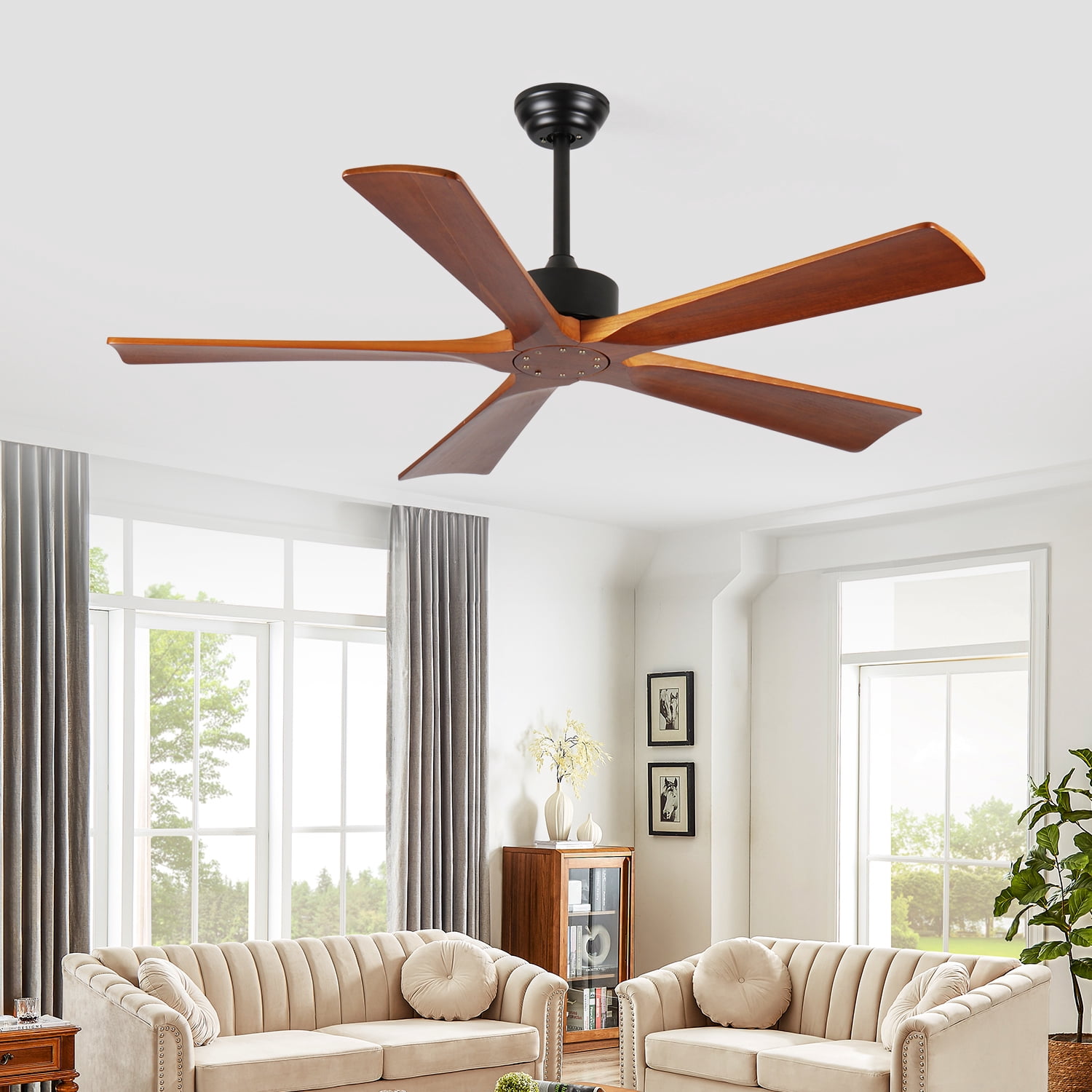 Ceiling Fan, 52 Inch Wood Remote Ceiling Fan for Patio Living Room Bedroom Indoor Outdoor Use, Wood