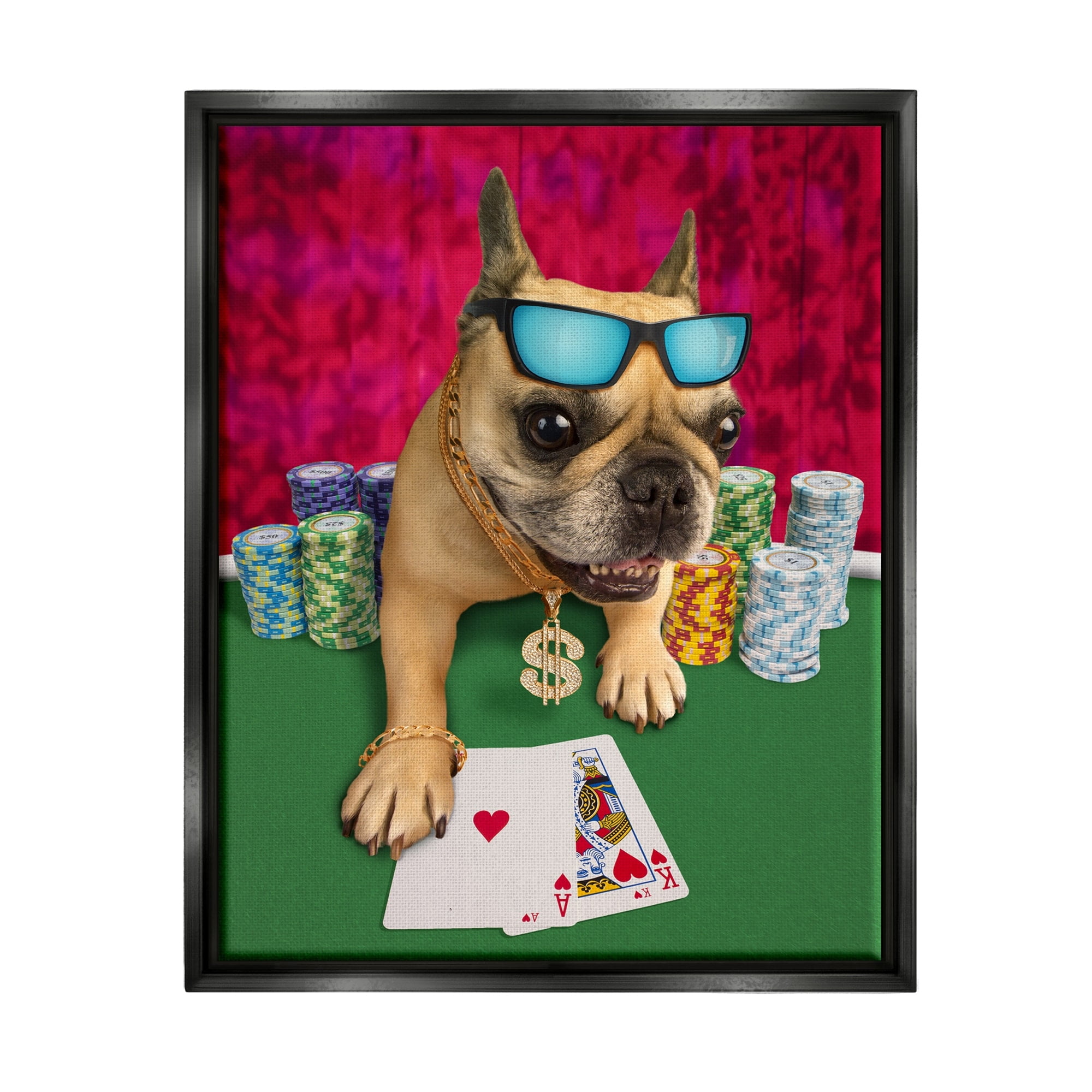 Stupell Industries Cool French Bulldog Gambling Casino Poker Chips Graphic Art Metallic Gold Floating Framed Canvas Print Wall Art, Design by Michael Quackenbush