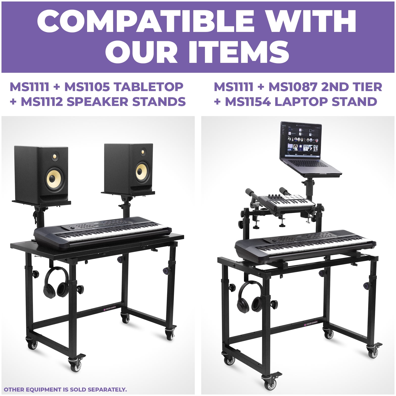 Liquid Stands Piano Keyboard Stand Music Studio Desk for Music Production - Electric Digital Pianos Synths for 49 54 61 88 Key - Rolling Home Recording Studio Workstation DJ Keyboard Table