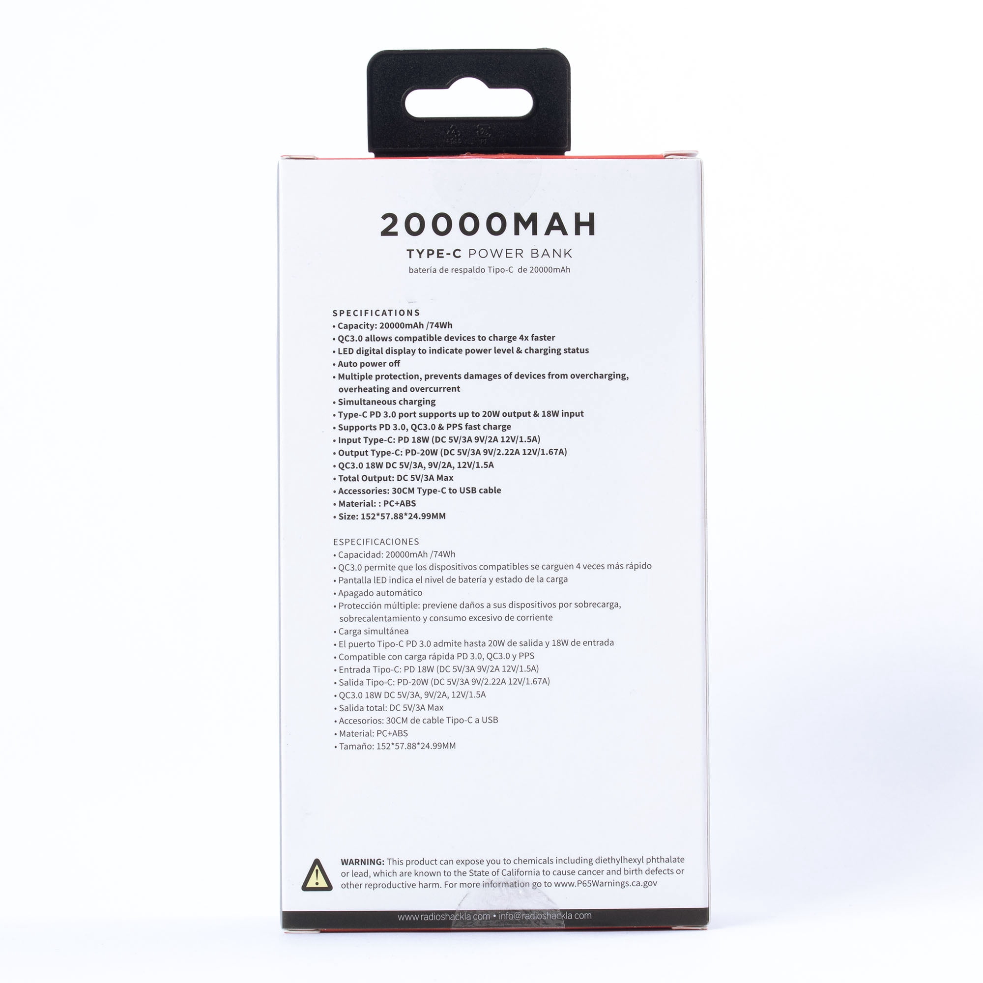 Radioshack Standard Power Bank 2309278 (20,000MAH, Type-C, 3A, USB QC3, Black)
