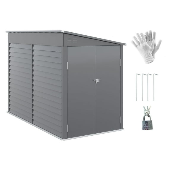 5'x9' Metal Storage Shed Outdoor, Lean To Tool House w/ Foundation, Lockable Door & Vents - Gray