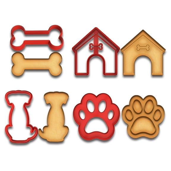 Dog Lover Cookie Cutter Set (3 Inches) - 4 Pack of Dog Bone, Paw Print, Dog House & Puppy Shapes for Baking & Crafts
