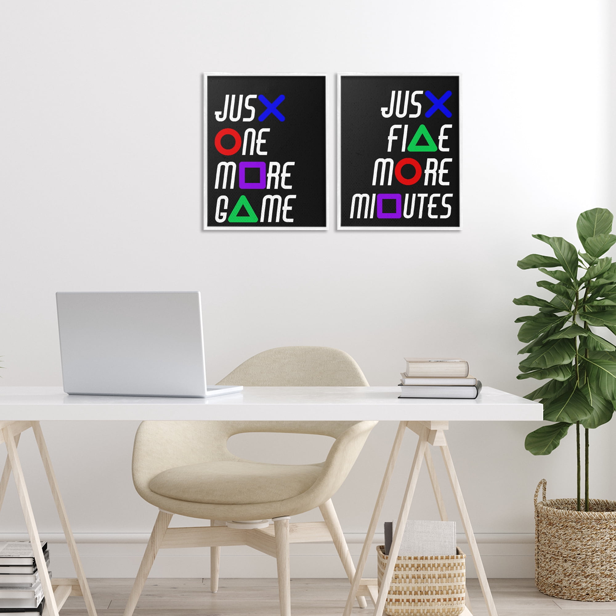 Gamer Button Symbols Phrases 2 Piece White Framed Giclee Art Set, design by Kim Allen