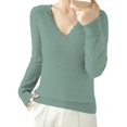 thumbnail image 2 of IMENGL Women's spring solid short lace v neck pullover, Green M, Size M-2XL, 2 of 4