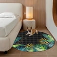 thumbnail image 2 of Summer Botanical Round Area Rug 8Ft Washable Large Circle Rugs for Living Room Dorm, Tropical Monstera Palm Leaf Black Non-Slip Carpet Floor Mats Indoor Outdoor Carpet Runner Aesthetic Home Decor, 2 of 8