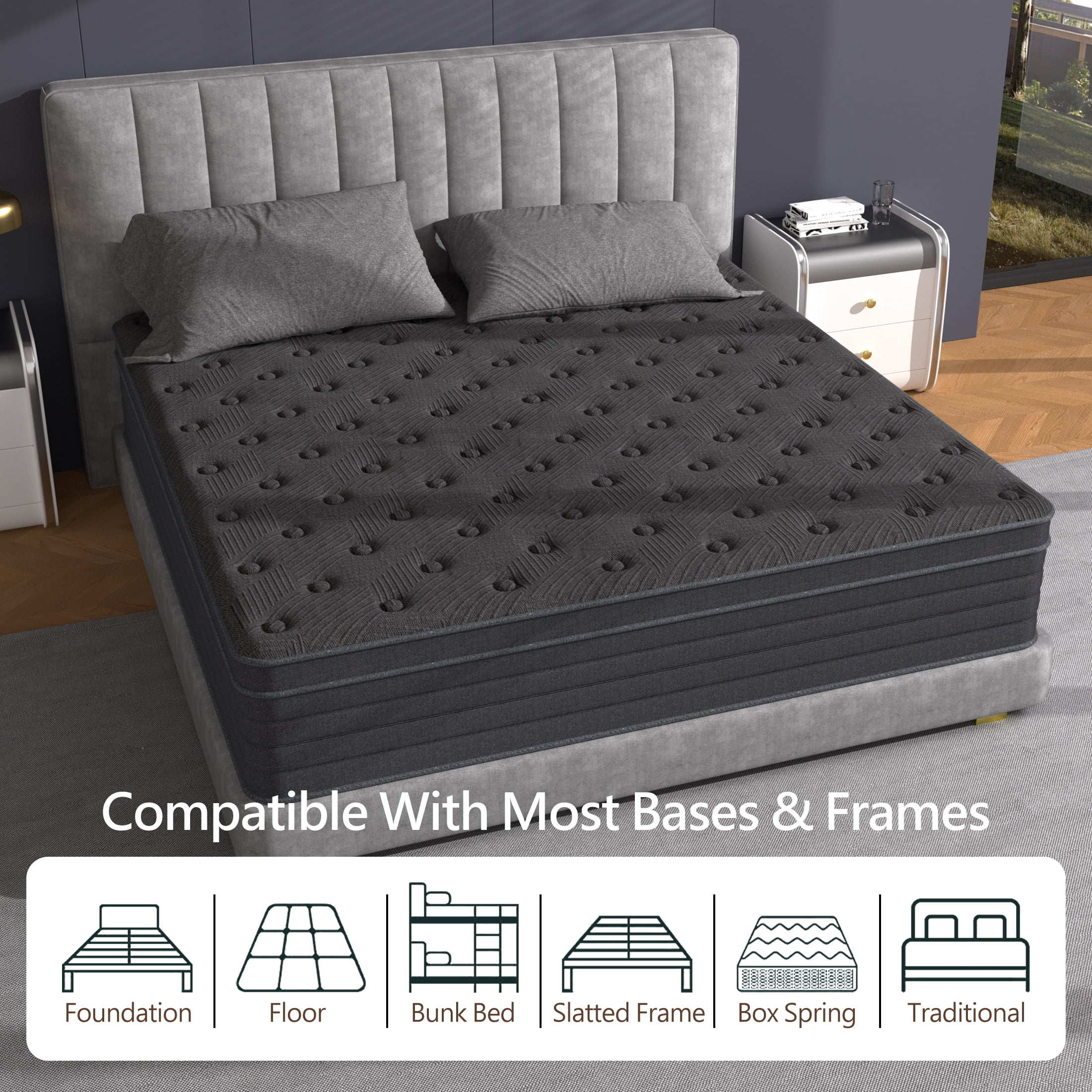 Doudter Queen Mattresses 12 Inch, Cooling-Gel Memory Foam & Pocket Spring Hybrid Mattress, Queen Bed Mattress in a Box, CertiPUR-US Certified, Medium Firm
