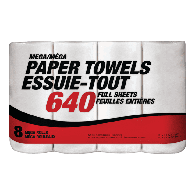 Mega-Format Roll Paper Towel, 2-ply, 8-pk, 640 Full Sheets