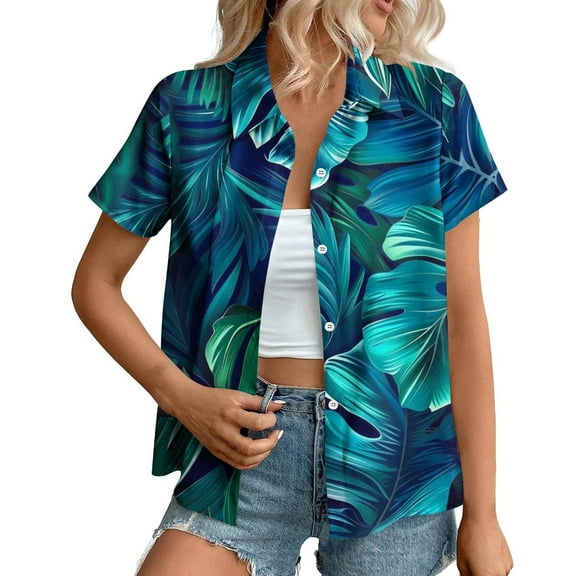 DecSea Hawaiian Style Shirts for Women Short Sleeve Lapel Blouses Summer Dressy Casual Button Down Shirts