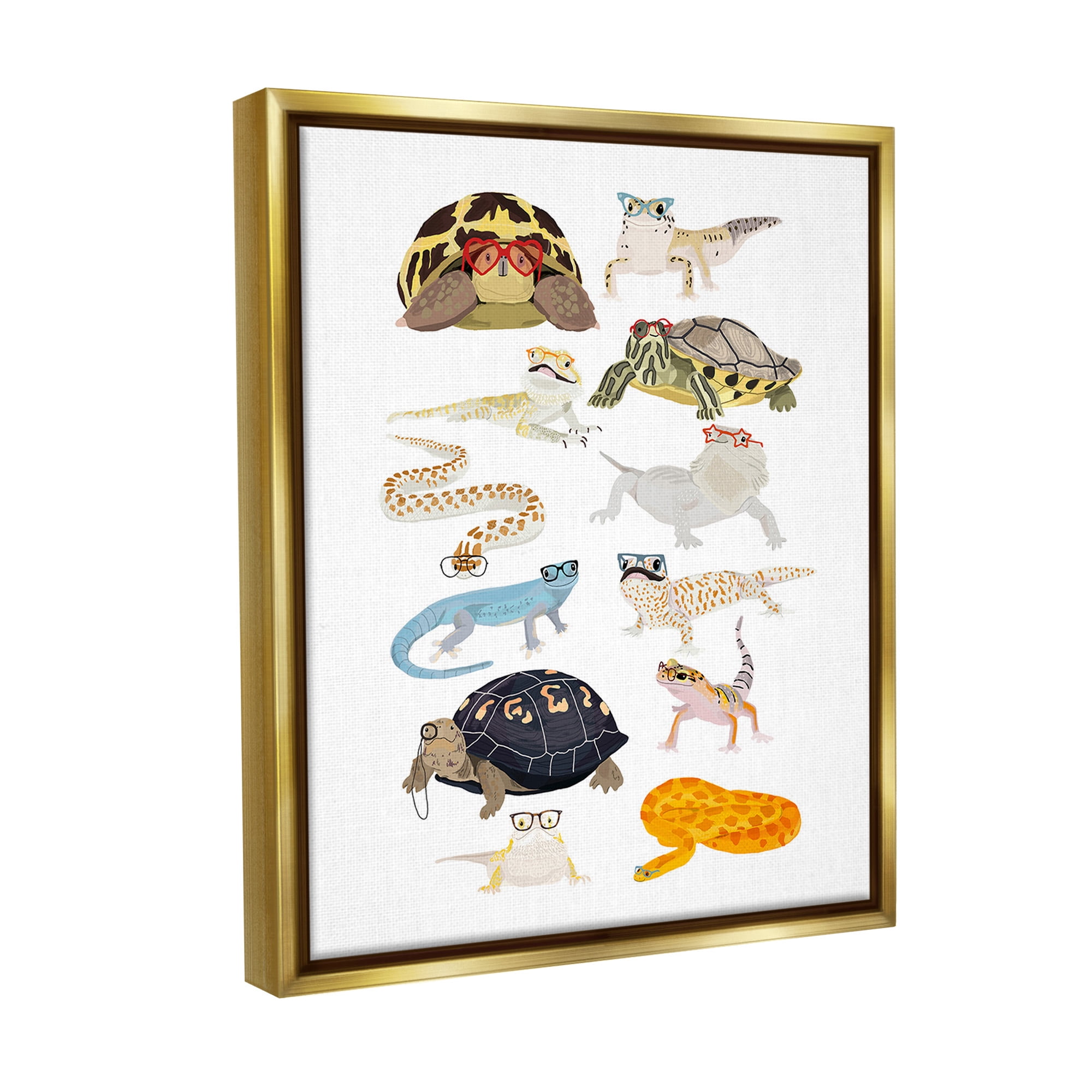 Stupell Industries Hipster Glasses Reptiles Animals & Insects Painting Gold Floater Framed Canvas Art Print Wall Art, 17 x 21