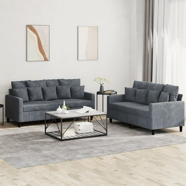 vidaXL Ensemble de Canapé 2 Pcs avec Coussins Velours Gris Foncé