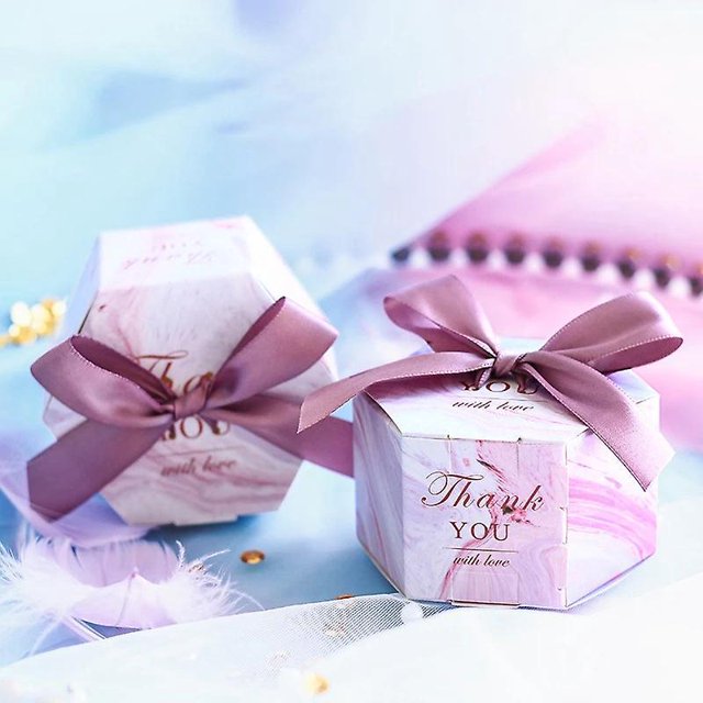 Caja de regalo con lazo hexagonal de 50 piezas (púrpura), Bote Cadeau En Carton, Bote Cadeau Vide, Mini Bote Bonbons En Kraft, Chocolat, Anniversaire, Saint-valenti