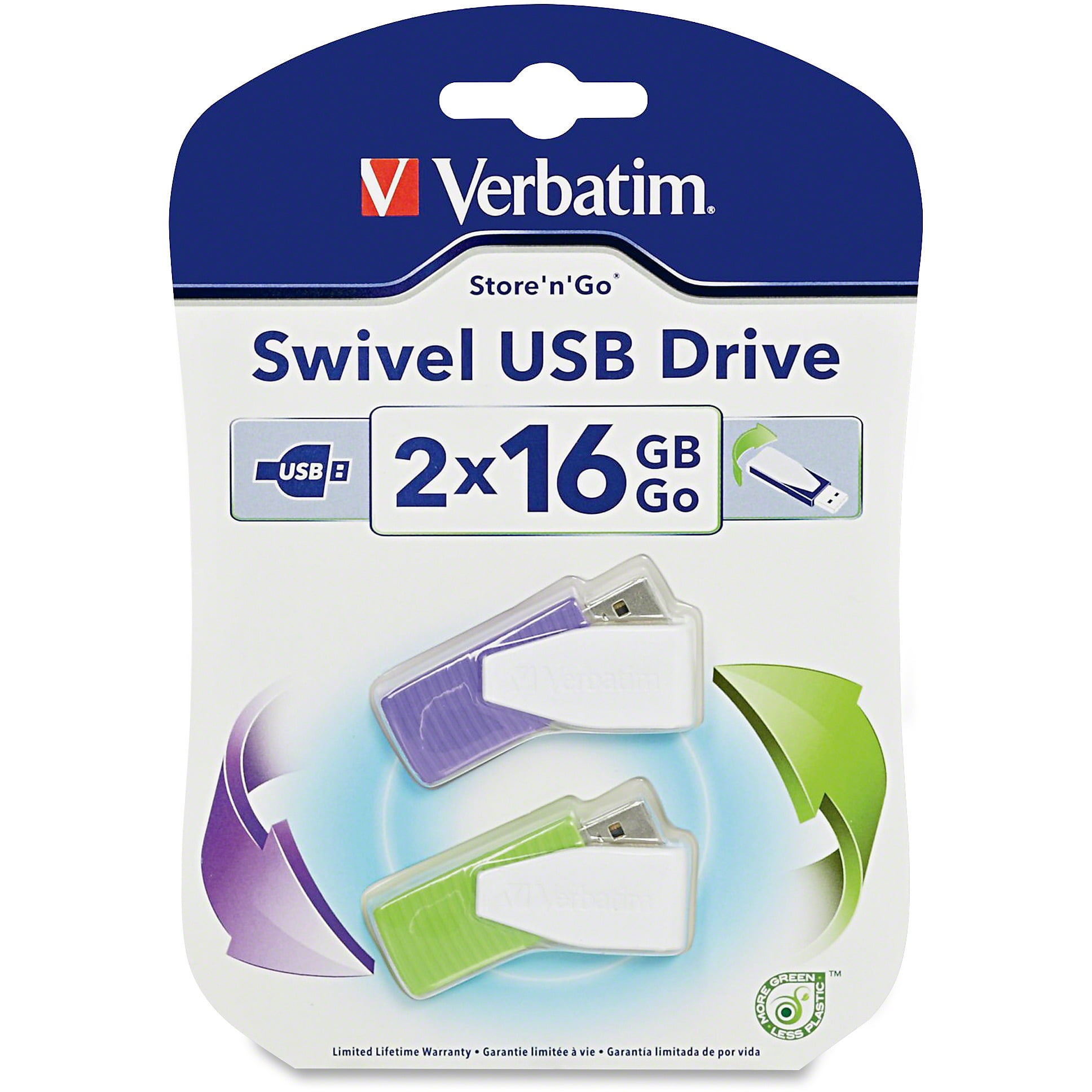 Verbatim 16GB Swivel USB Flash Drive 2pk Green, Violet