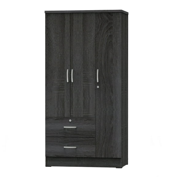 HomeStock Antique Accents Wardrobe Armoire Closet with Two Drawers in Gray - 20"D x 36"W x 72"H, 2 Doors and 2 Drawers, Garment Rod, Lock and Key Available