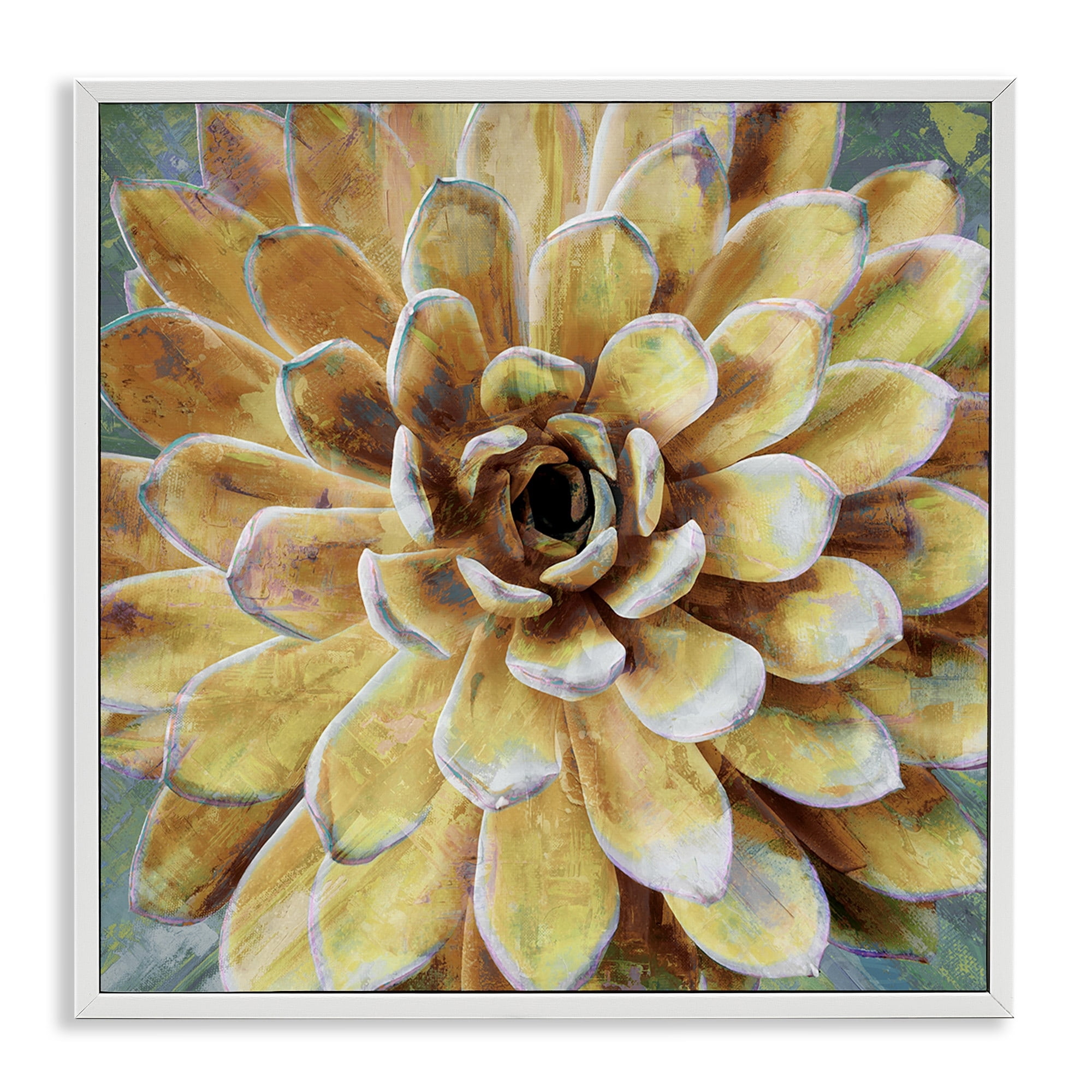 Yellow Painted Botanical Succulent Bloom Painting Botanical & Floral Framed Art Print Wall Art, 17x17