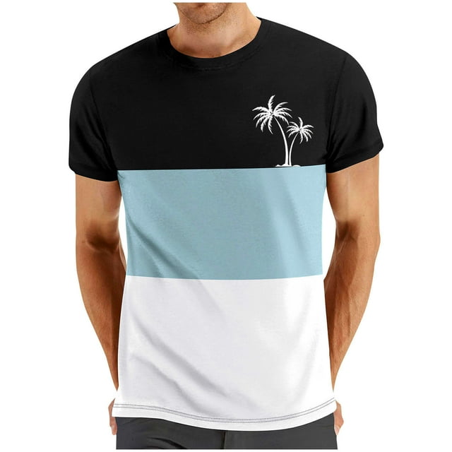 Mens Casual Pantalones Cortos Cuello Redondo Patchwork Impresión Suéter Blusa de Fitness, Camisetas para Hombre
