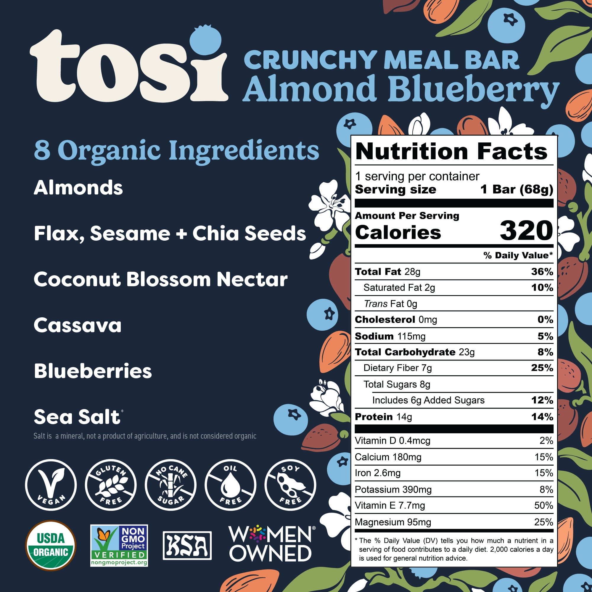 Tosi Crunchy Snack Bar, Almond Blueberry, Organic - 1 oz