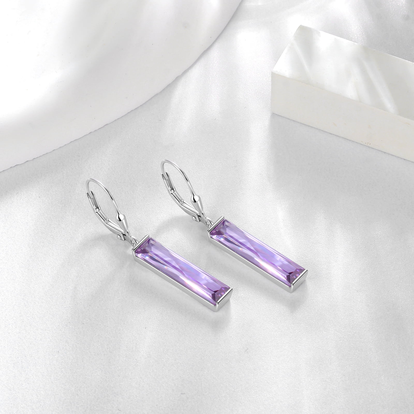 Juwaliy Dangle Women Earrings 925 Sterling Silver June Birthstone Earring Hoop Leverback Alexandrite Jewelry Christmas Birthday Mother's Day Gift Idea