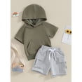 thumbnail image 3 of Suealasg Toddler Baby Boys 2PCS Summer Outfits 6M 12M 18M 24M 3T Kids Boys Clothes Short Sleeve Hooded Tops and Elastic Waist Shorts Sets, 3 of 9