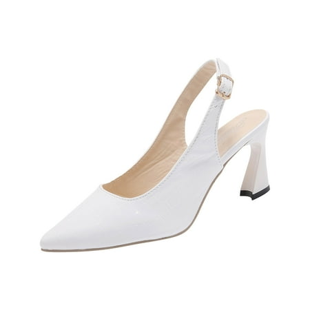 hopeusnice Clearance Women s Slingback Heels Pointed Toe Buckle Closure High Heel Dress Shoes Comfortable Wedding Party Shoes White 41