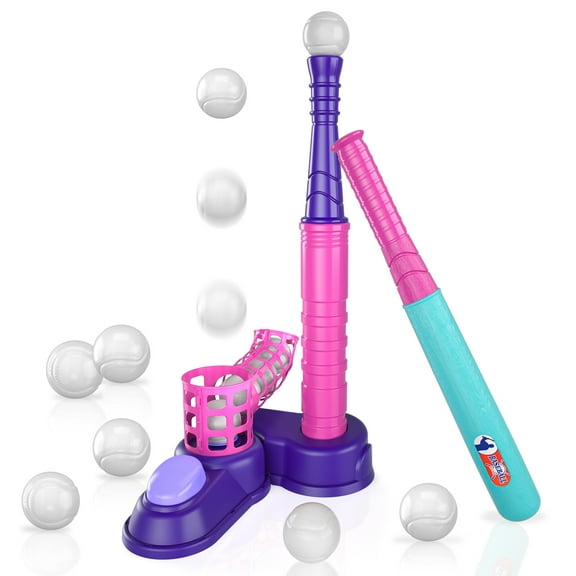 IHAHA T Ball Set Outdoor Toys for Kids Boys 3-5 5-8, T-Ball Sets Includes 10 Balls, Auto Ball Launcher, Outdoor Outside T-Ball Set Sport Toys Birthday Gifts for 3 4 5 6 Year Old Boys Kids Toddlers