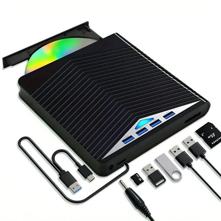 GJX External Blu-ray Drive DVD/BD Player Read/Write Portable Blu-ray Drive USB 3.0 and Type-C DVD Burner Compatible with Win7/Win8/Win10/ Mac OS