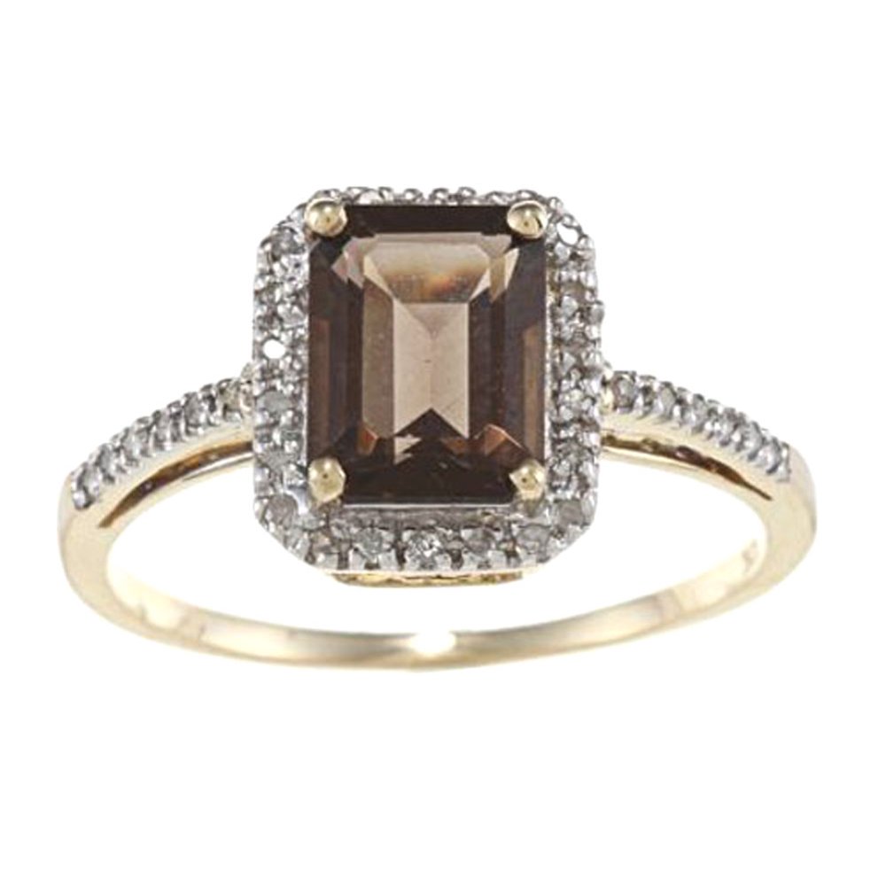 Designer Diamonds 10k Yellow Gold EmeraldCut Smoky Quartz and