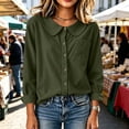 thumbnail image 7 of Hfnxid Women Button Down Shirts Corduroy Lapel Cardigan Loose Fit Casual Tshirts Dressy Solid Color Work Blouses Army Green L, 7 of 7