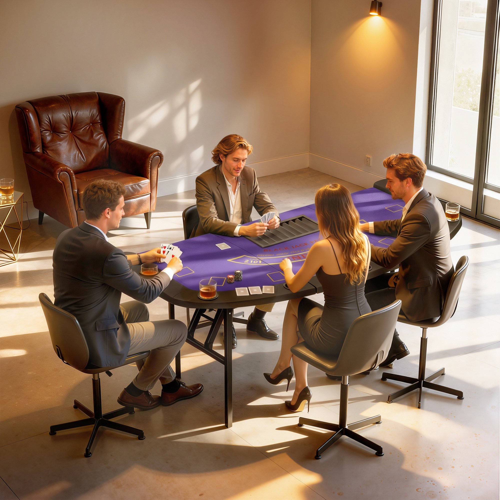 Soozier Poker Table Foldable, 72" Portable Folding Casino Blackjack Table for 8 Players, Felt Surface, Cup Holders, Chip Tray, Dealer Spot, Dark Blue