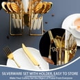 thumbnail image 4 of Gold Silverware Set, 24 Pieces Flatware Set with Silverware Holder, Stainless Steel Knives Forks Spoons Cutlery Set Service for 6, Kitchen Utensil Tableware Set with Pink Handle (White), 4 of 7
