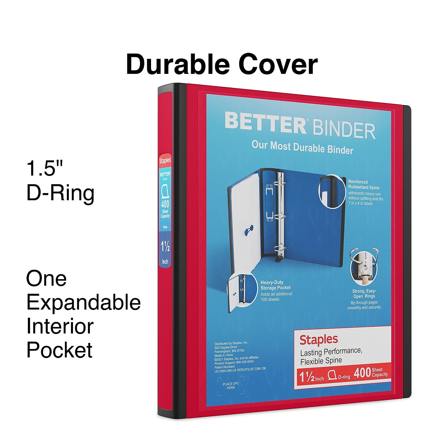 Staples 1.5' 3-Ring Better Binder Red (18369) 807711