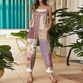 thumbnail image 5 of JULMCOMO Cotton Linen Jumpsuits for Women Floral Print Adjustable Strap Baggy Overalls Sleeveless Vintage Casual Jumpsuits Dark Purple S, 5 of 7