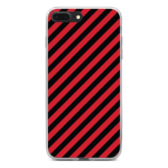 DistinctInk Clear Shockproof Hybrid Case for iPhone 7 PLUS / 8 PLUS (5.5" Screen) - TPU Bumper, Acrylic Back, Tempered Glass Screen Protector - Black Red Diagonal Stripes