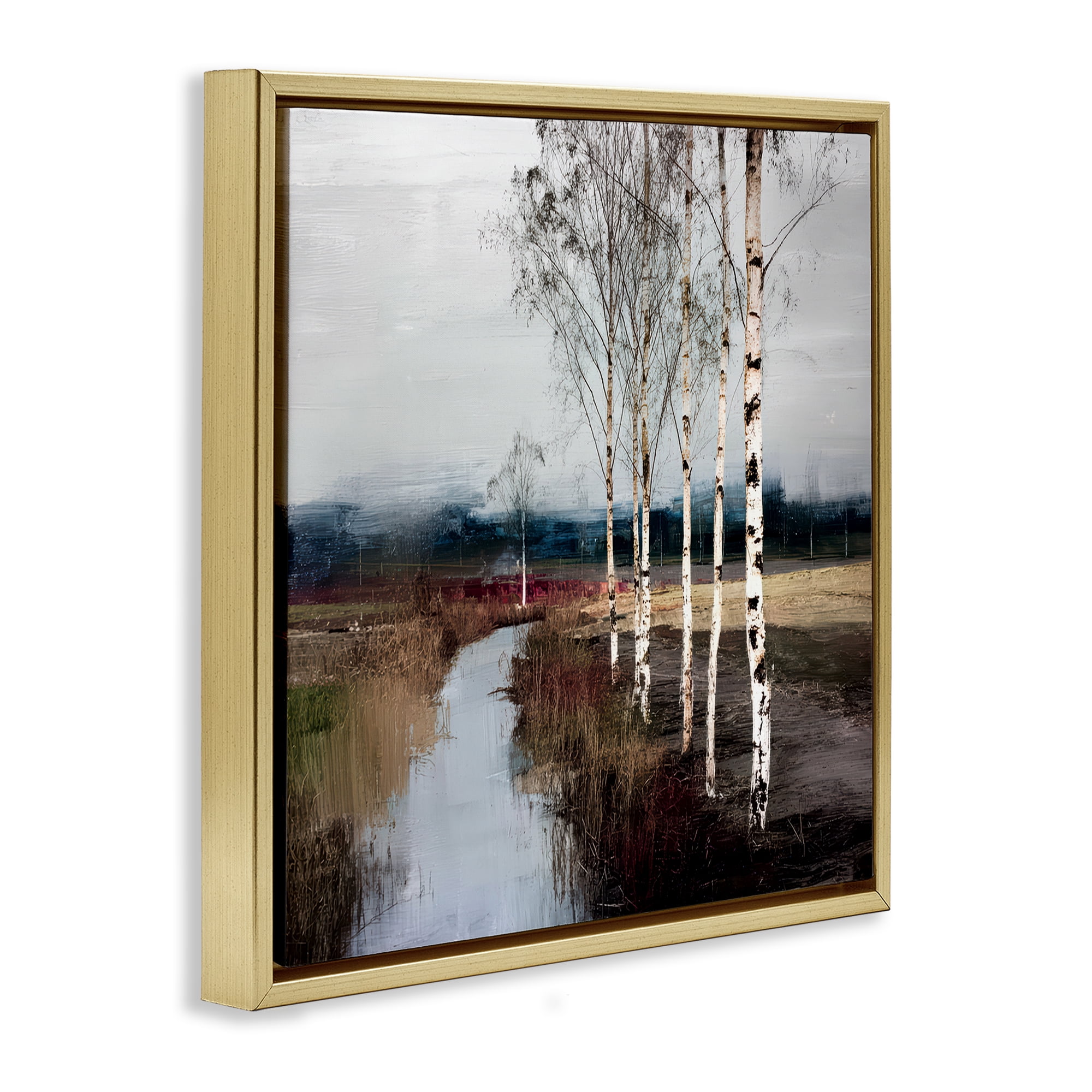 Stupell Industries Birch Creek River Gold Framed Floater Canvas Wall Art, design by Kim Curinga