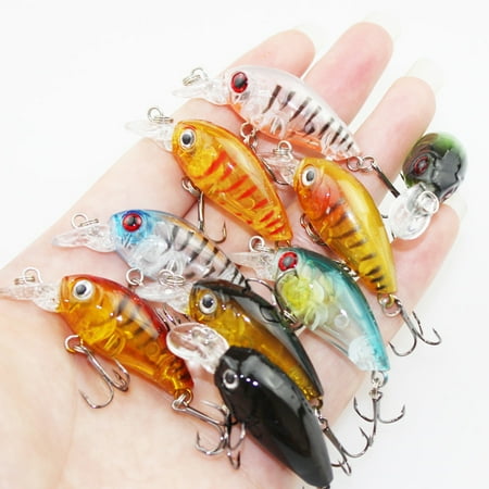 Visland (9 PCS)4.5cm Fishing Lures Hard Baits 3D Eyes Minnow Fishing Lures Crankbait Swimbait Fishing Tackle Lure Kit for Freshwater/Saltwater/Topwater Bass Trout Walleye Redfish