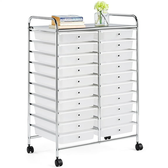 Renwick 20 Drawer Metal Rolling Storage Cart with Wheels, White