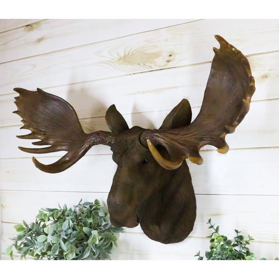 Western Rustic Wildlife Baron Bull Moose Elk Deer Taxidermy Wall Decor Plaque