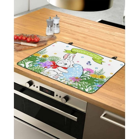 

Bunny Easter Stove Top Covers for Electric Stove Heat Insulation Fireproof Glass Cooktop Cover Counter Top Glass Stove Cover for Prevent Scratches 24 x21 Colorful Spring Floral Botanical Eggs