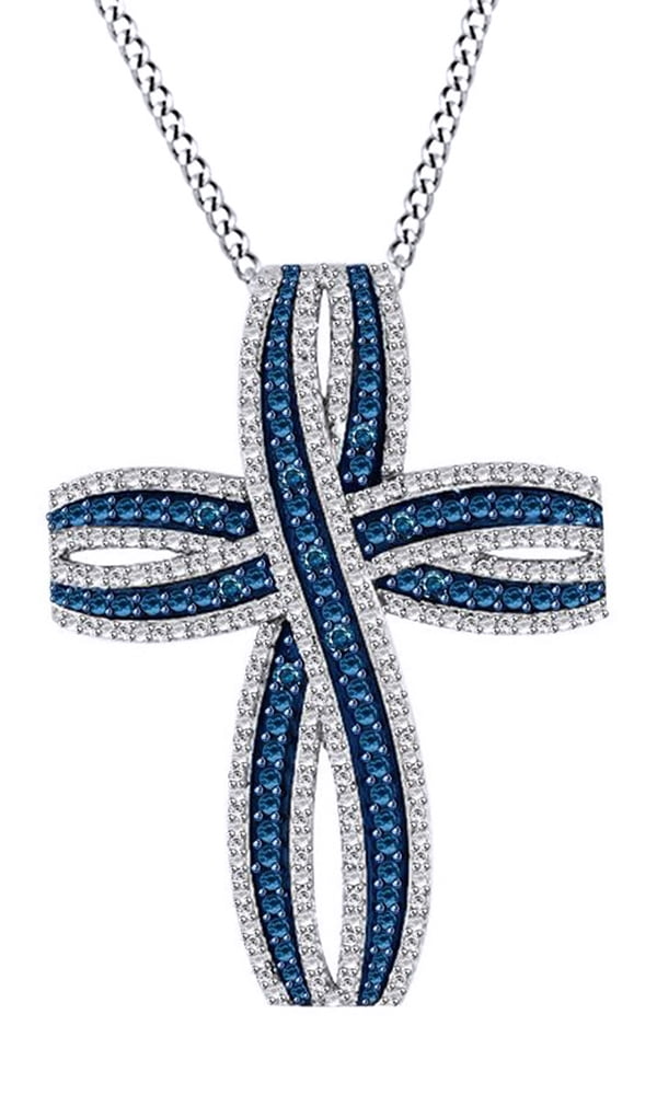0.47 Ct Simulated Blue Sapphire & Cubic Zirconia Loop Cross Pendant Necklace In 14K Rose Gold Over Sterling Silver by Jewel Zone US