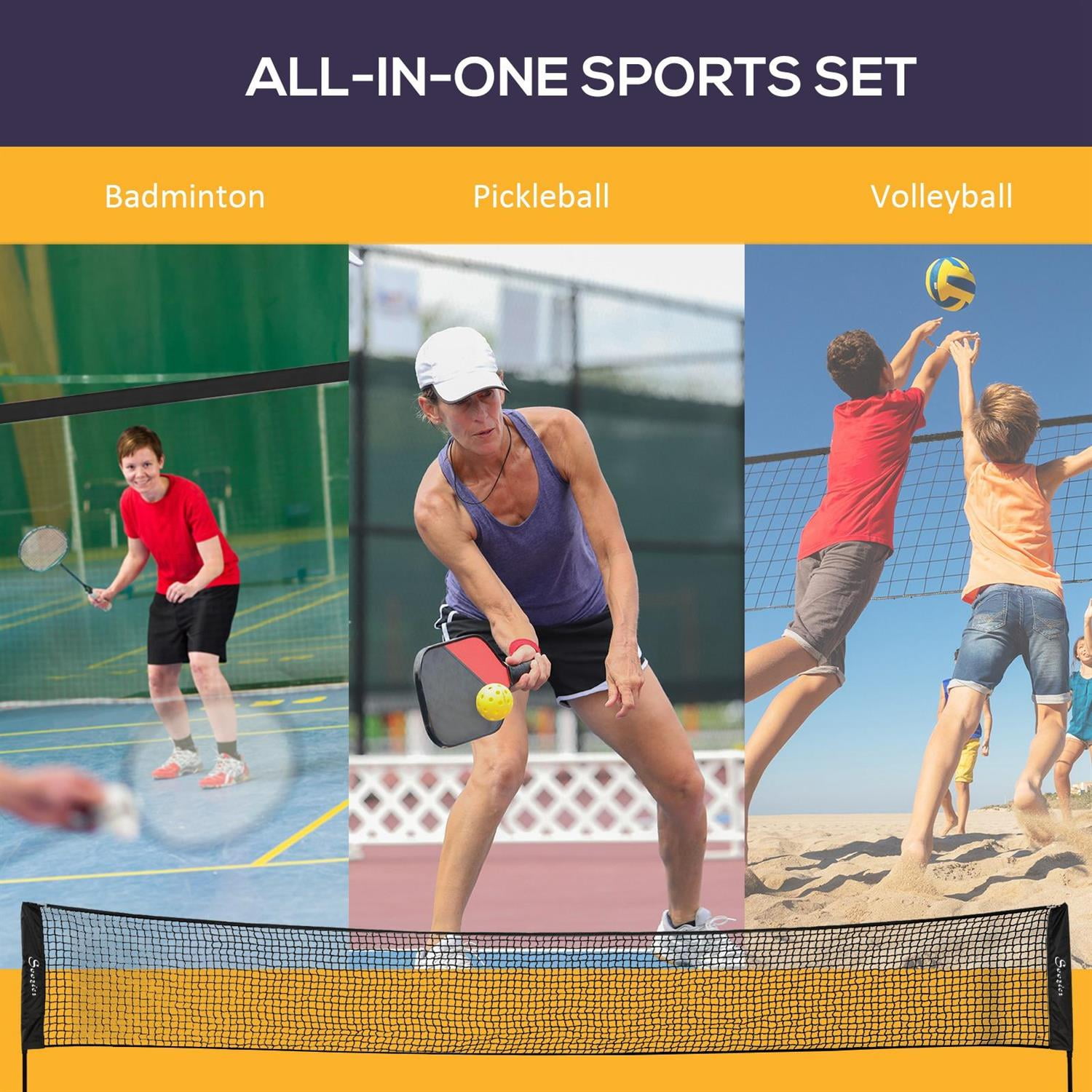 Demi Bonn All-in-1 Height Adjustable Badminton Set, Suitable for Pickleball Volleyball, Ideal for Backyard Beach Driveway Games, Black